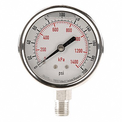 GRAINGER 4CFH6 D1364 Pressure Gauge Liquid Filled 2-1/2 In