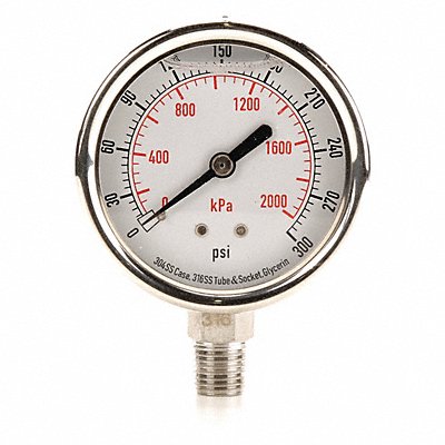 GRAINGER 4CFH7 D1364 Pressure Gauge Liquid Filled 2-1/2 In