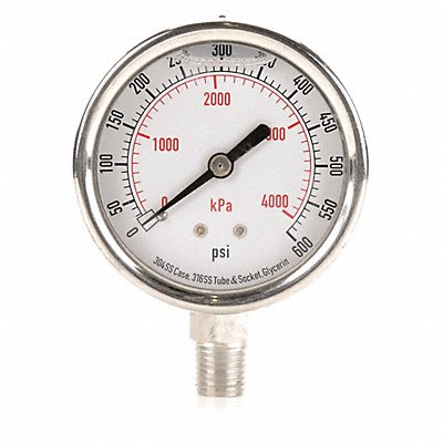 GRAINGER 4CFH9 D1364 Pressure Gauge Liquid Filled 2-1/2 In