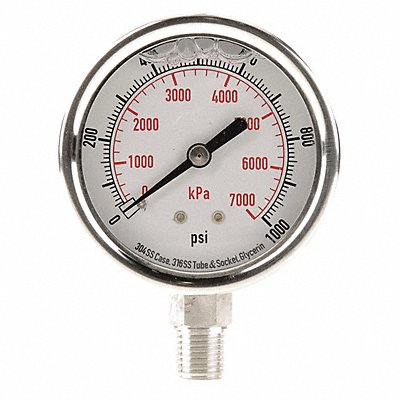 GRAINGER 4CFJ1 D1364 Pressure Gauge Liquid Filled 2-1/2 In