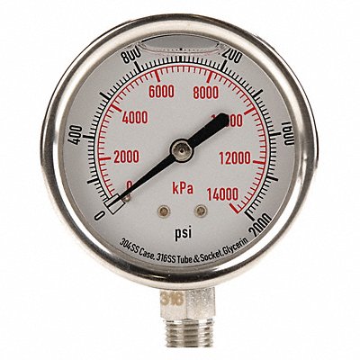 GRAINGER 4CFJ2 D1364 Pressure Gauge Liquid Filled 2-1/2 In