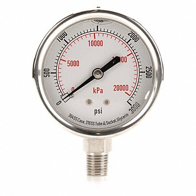 GRAINGER 4CFJ3 D1364 Pressure Gauge Liquid Filled 2-1/2 In