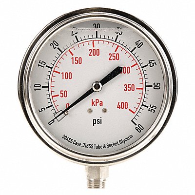 GRAINGER 4CFJ8 D1368 Pressure Gauge Liquid Filled 3-1/2 In