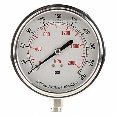 GRAINGER 4CFK3 D1368 Pressure Gauge Liquid Filled 3-1/2 In