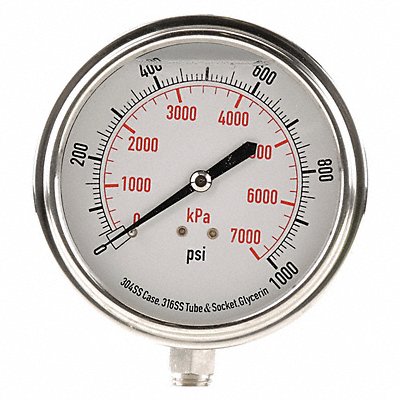 GRAINGER 4CFK6 D1368 Pressure Gauge Liquid Filled 3-1/2 In