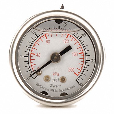 GRAINGER 4CFL3 D1356 Pressure Gauge Liquid Filled 1-1/2 In