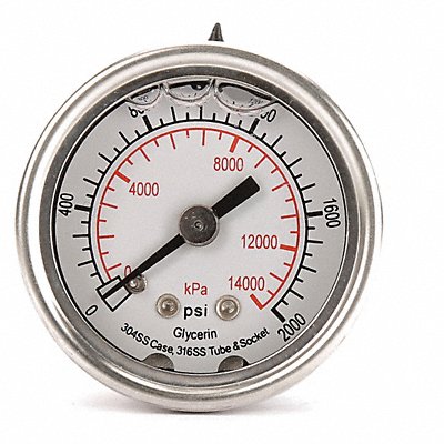 GRAINGER 4CFN3 D1356 Pressure Gauge Liquid Filled 1-1/2 In