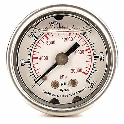 GRAINGER 4CFN4 D1356 Pressure Gauge Liquid Filled 1-1/2 In
