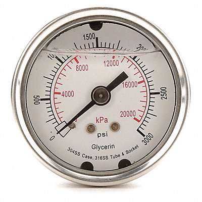 GRAINGER 4CFP9 D1361 Pressure Gauge Liquid Filled 2 In