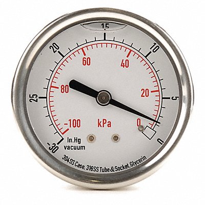 GRAINGER 4CFR2 D1365 Vacuum Gauge Liquid Filled 2-1/2 In