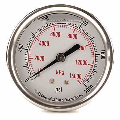 GRAINGER 4CFU4 D1365 Pressure Gauge Liquid Filled 2-1/2 In