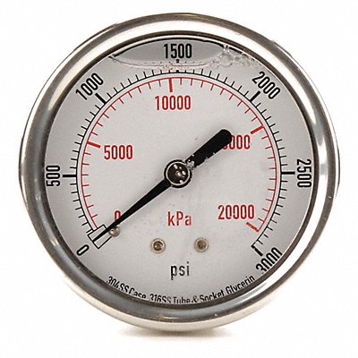 GRAINGER 4CFU5 D1365 Pressure Gauge Liquid Filled 2-1/2 In