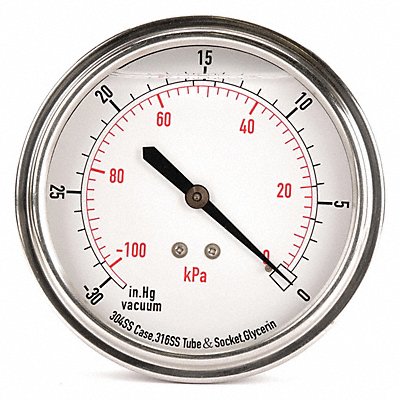 GRAINGER 4CFU7 D1369 Vacuum Gauge Liquid Filled 3-1/2 In