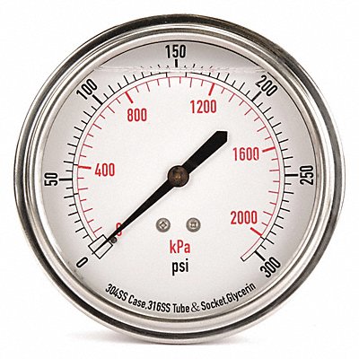GRAINGER 4CFV5 D1369 Pressure Gauge Liquid Filled 3-1/2 In