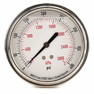 GRAINGER 4CFV6 D1369 Pressure Gauge Liquid Filled 3-1/2 In
