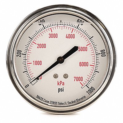 GRAINGER 4CFV8 D1369 Pressure Gauge Liquid Filled 3-1/2 In