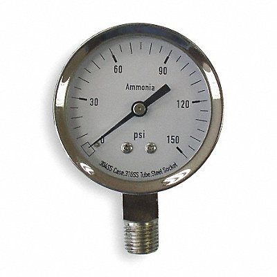 GRAINGER 4CFW4 Pressure Gauge Ag Ammonia 2 1/2In 150Psi
