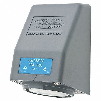 HUBBELL HBL2320AR Angl Lck Recpt 20 A Gry Vlx L6-20R 1Gng