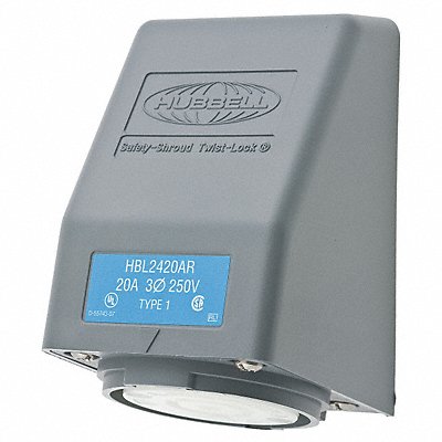 HUBBELL HBL2420AR Angl Lck Recpt 20 A Gry Vlx L15-20R 1Gng