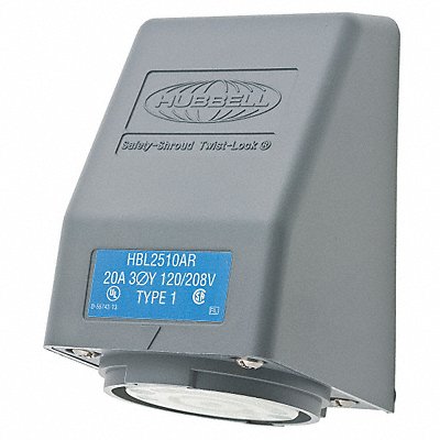 HUBBELL HBL2510AR Angl Lck Recpt 20 A Gry Vlx L21-20R 1Gng
