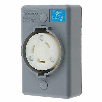 HUBBELL HBL2620SR Lck Recept 30 A Gry Wht Vlx L6-30R 1Gng