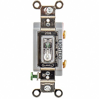 HUBBELL HBL1221ILC IllumWall Switch Clr 20A Back Side SnglPole
