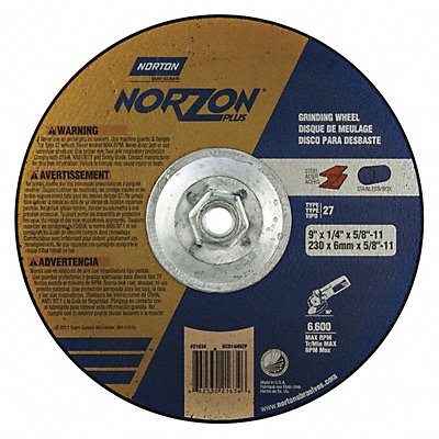NORTON 66253021634 Depressed Grinding Wheel 5/8 -11CN ThreadHle