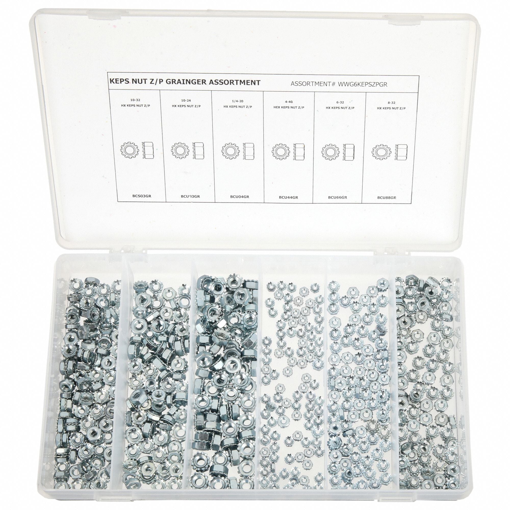 GRAINGER WWG6KEPSZPGR Hx LockNt Asrt Zinc Plated Steel 600PK
