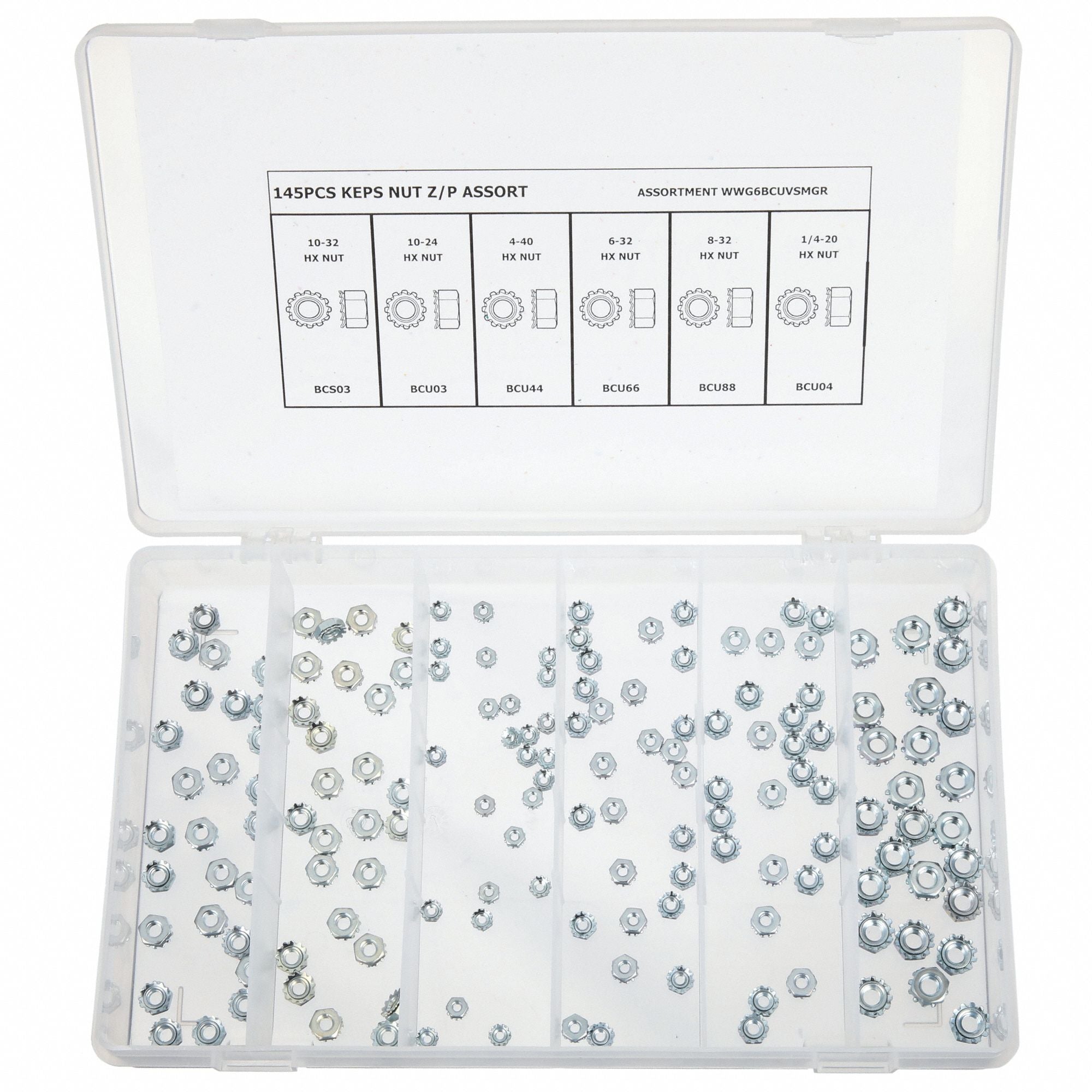 GRAINGER WWG6BCUVSMGR Hx LockNt Asrt Zinc Plated Steel 145PK