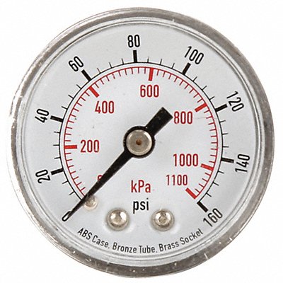 GRAINGER 4FLZ8 D1335 Pressure Gauge 0to160 psi 0to1100 kPa