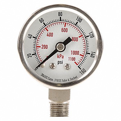 GRAINGER 4FMJ3 D1353 Pressure Gauge Test 1-1/2 In