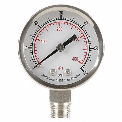 GRAINGER 4FMK6 D1357 Pressure Gauge Test 2 In