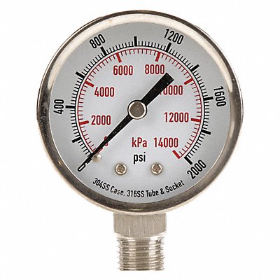 GRAINGER 4FML5 D1357 Pressure Gauge Test 2 In