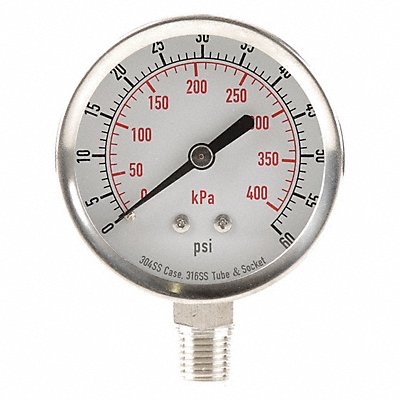 GRAINGER 4FMN2 D1362 Pressure Gauge Test 2-1/2 In