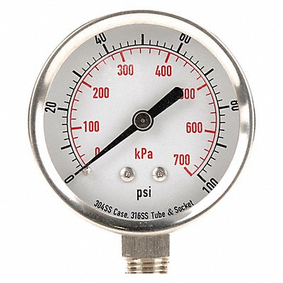 GRAINGER 4FMN3 D1362 Pressure Gauge Test 2-1/2 In