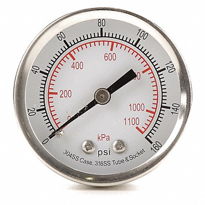 GRAINGER 4FMV1 D1358 Pressure Gauge Test 2 In