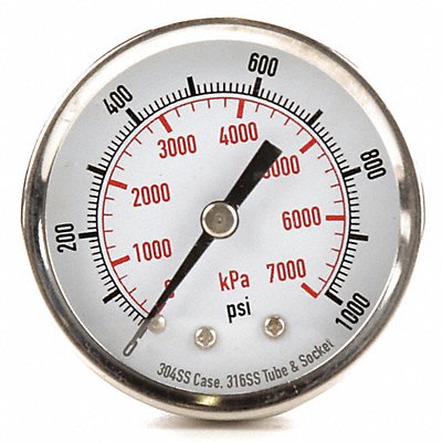 GRAINGER 4FMV6 D1358 Pressure Gauge Test 2 In