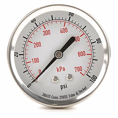 GRAINGER 4FMW5 D1363 Pressure Gauge Test 2-1/2 In