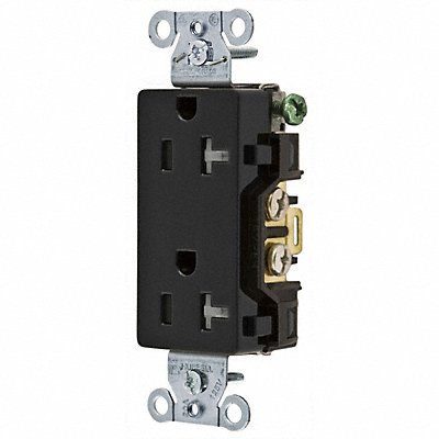 HUBBELL DR20BLKTR Receptacle Black 20 A 2P3W Back Side 1PK