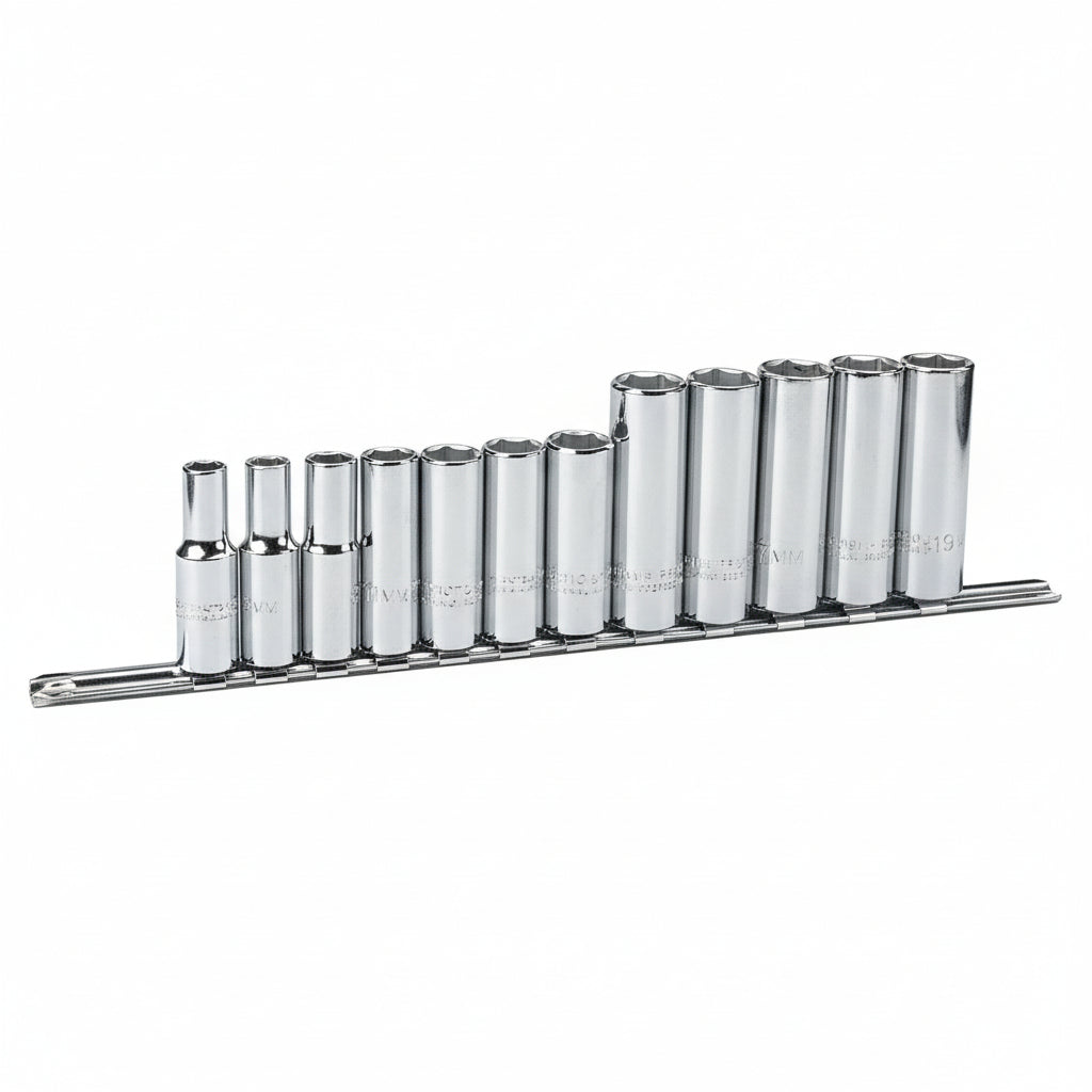 Set of socket wrenches on a white background