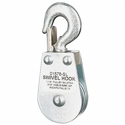 GRAINGER 4JX67 Pulley Block Swivel Hook 3/16 Rope dia