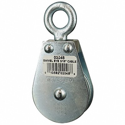 GRAINGER 4JX68 Pulley Block Swivel Hook 3/16 Rope dia