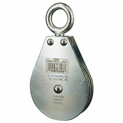 GRAINGER 4JX76 Pulley Block Swivel Eye 1/4 in Rope dia.