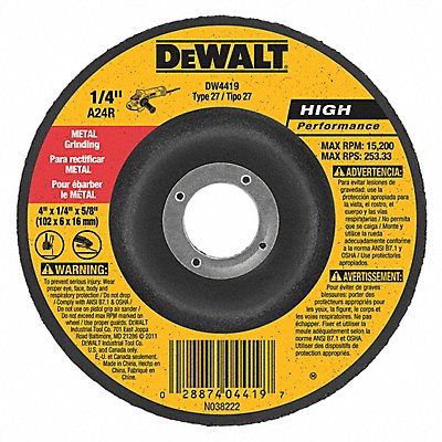 DEWALT DW4419 Depressed Grinding Wheel 5/8 CN Unthreaded Hole