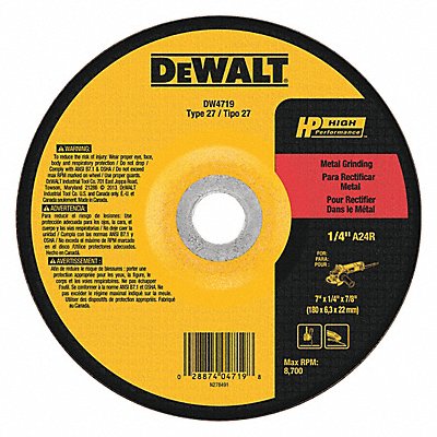 DEWALT DW4719 Depressed Grinding Wheel 7/8 CN Unthreaded Hole