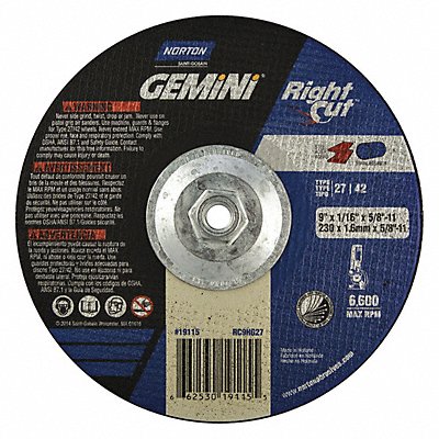 NORTON 66253019115 Depressed Centre Cut Off Wheel 5/8 -11CN ThreadHle