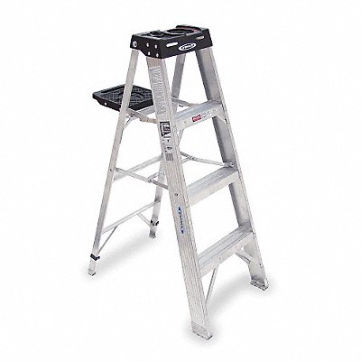 WERNER 374 Stepladder Aluminum 4 ft H 300 lb Cap.