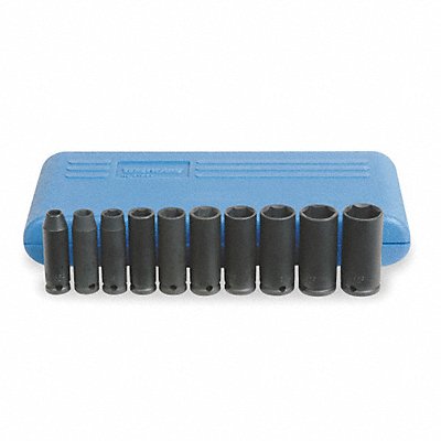 WESTWARD 4YP59 Impact Socket Set Steel Black Oxide 5/16- 7/8 in