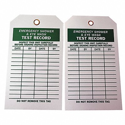 GRAINGER 4ZH14 Emer Sh Eye Wash Test Rcd Tag Met PK10