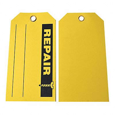 GRAINGER 4ZH23 Rpr Tag 3 x 5-3/4 In Bk/Yel Met PK100